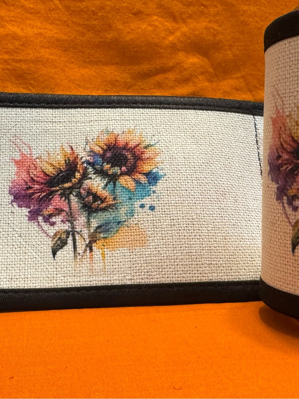 Sunflower Watercolor Linen Can Koozie Wrap